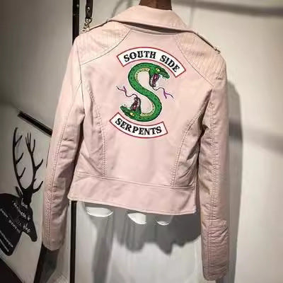 Riverdale Serpents Faux Leather Jacket-Two-headed snake pink.-S-Free Shipping Leatheretro
