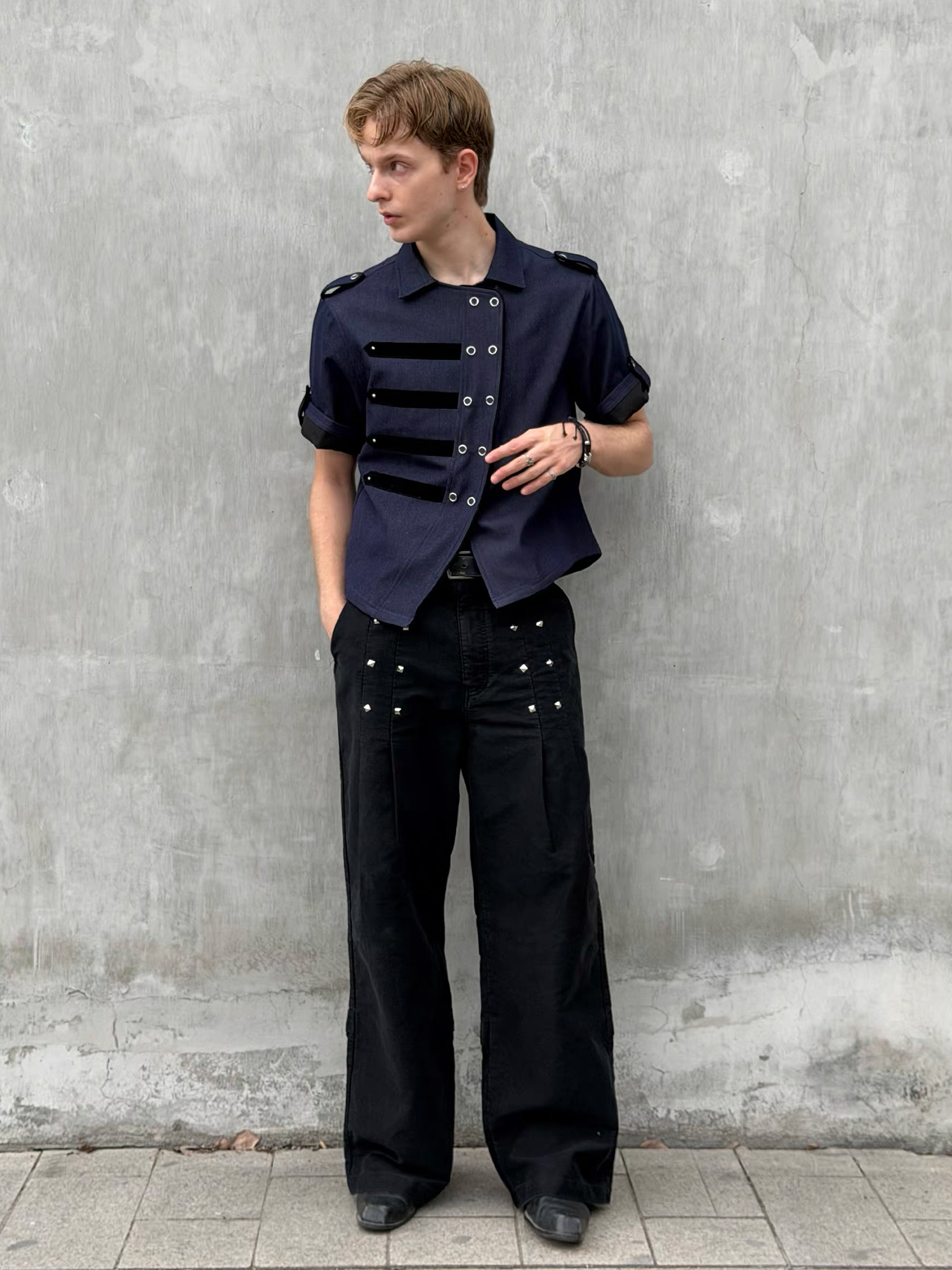 ESAIAS Studded Pleated Moleskin Trousers-Pants-S / 30" (Preorder)-Free Shipping Leatheretro