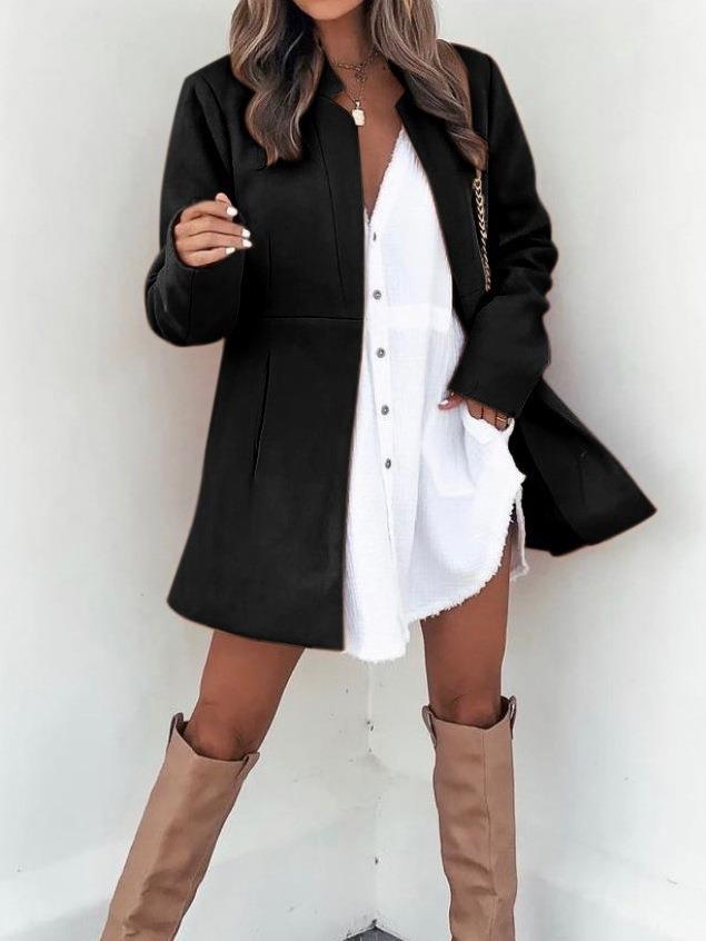 Fashion Long Sleeves Wool Overcoat with Pockets-Coats & Jackets-Black-S-Free Shipping Leatheretro