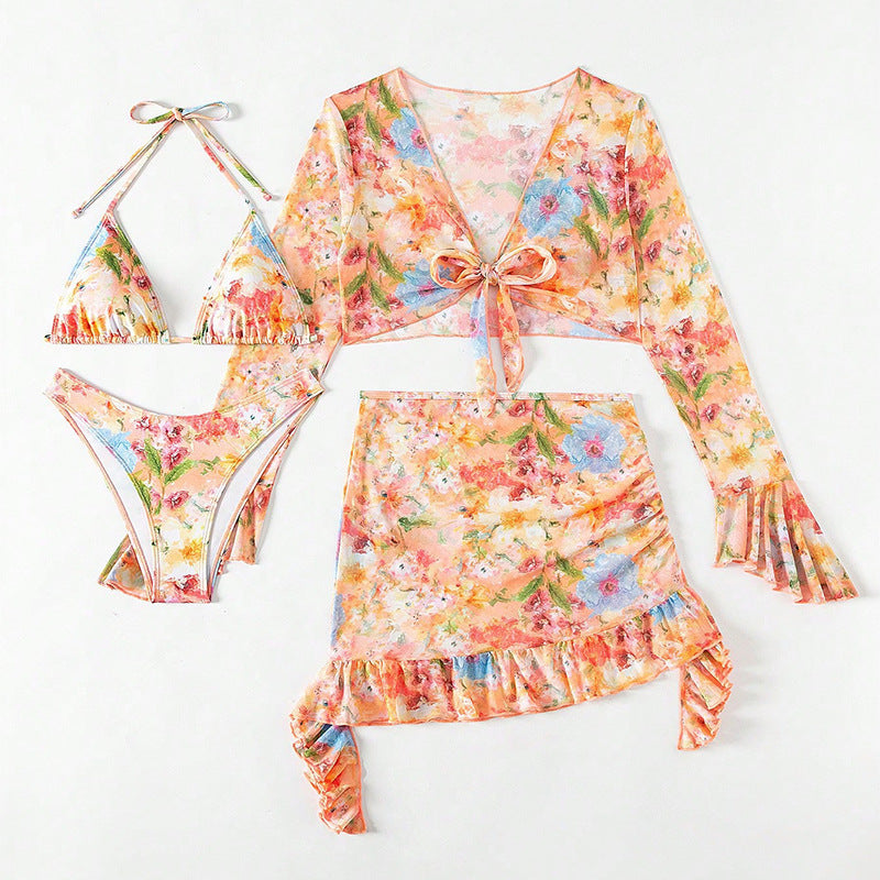 Fashion Floral Print 4pcs Beach Swimwear-Swimwear-A-XS-Free Shipping Leatheretro