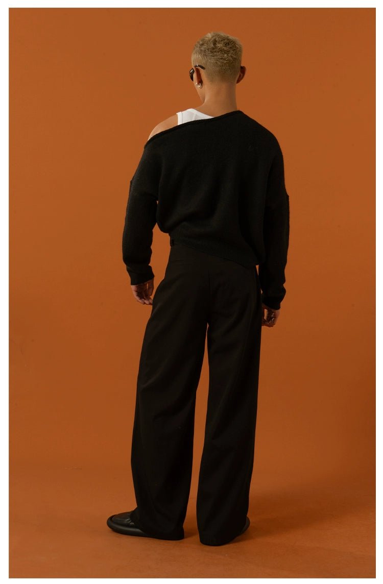 CLP Oversized Off-Shoulder Boat Neck Sweater-Black-S-Free Shipping Leatheretro