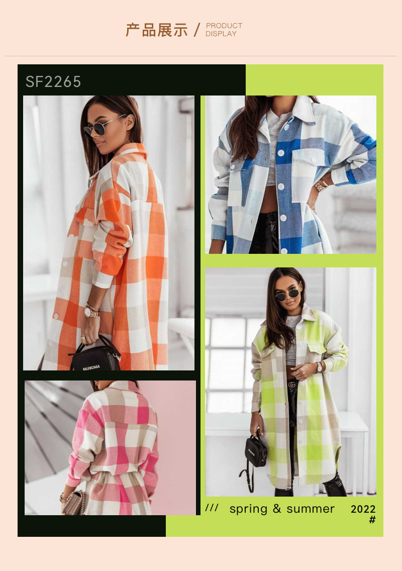 Fashion Colorful Plaid Women Overcoats-Outerwear-Orange-S-Free Shipping Leatheretro