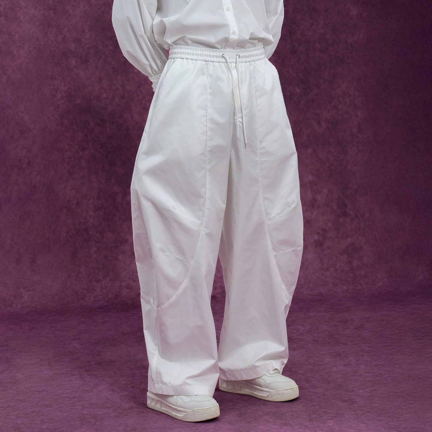 CLP Men's Wide Leg Cargo Joggers-White-M-Free Shipping Leatheretro