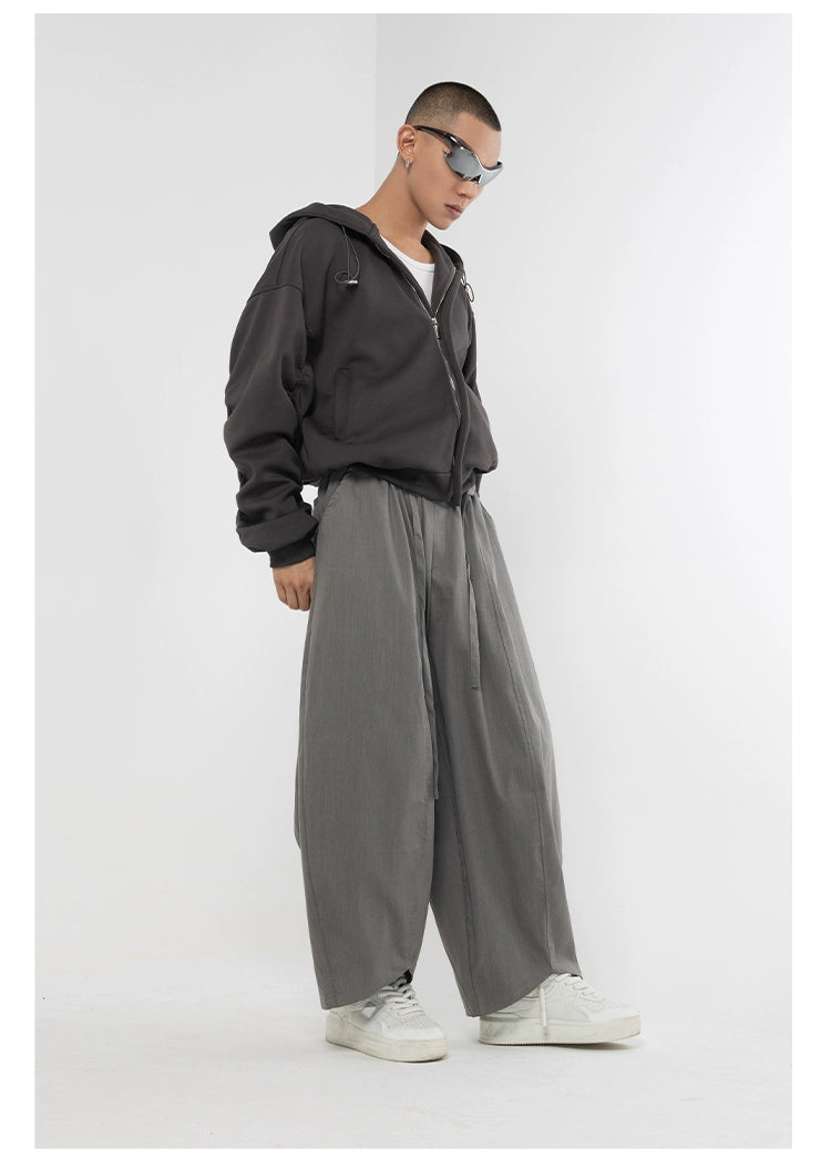 CLP Black & Grey Men's Loose Fit Zip-Up Hoodie-black-S-Free Shipping Leatheretro