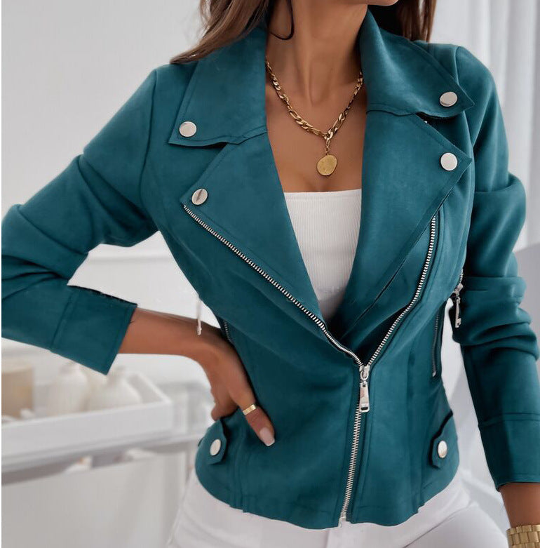 Fashion Short Zipper Jacket Coats for Women-Coats & Jackets-Blue-S-Free Shipping Leatheretro