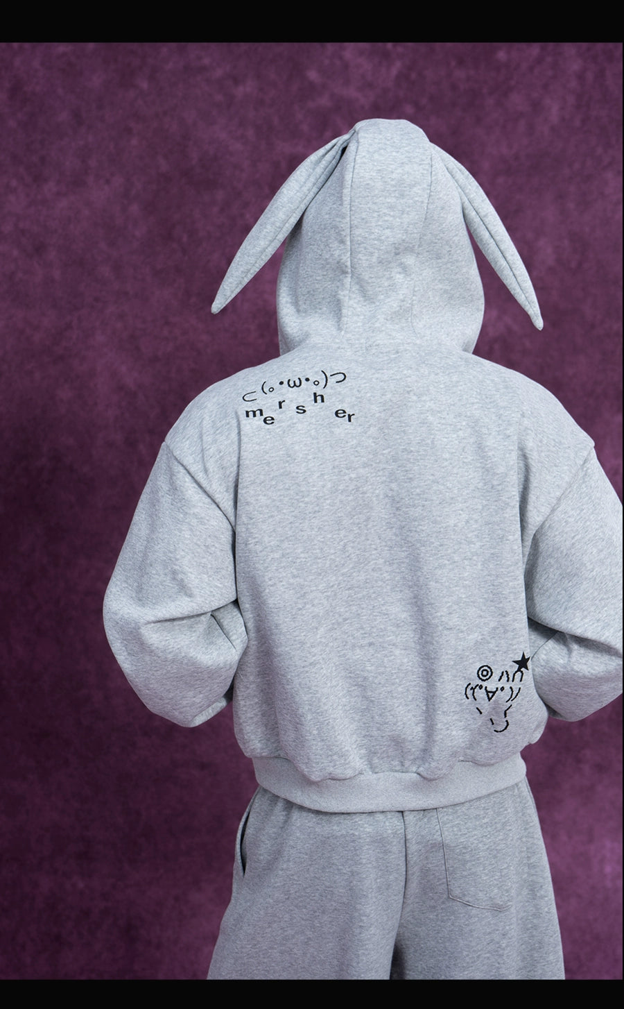 CLP Men's Gray Cartoon Rabbit Print Hooded Sweatshirt Jacket-Gray-S-Free Shipping Leatheretro