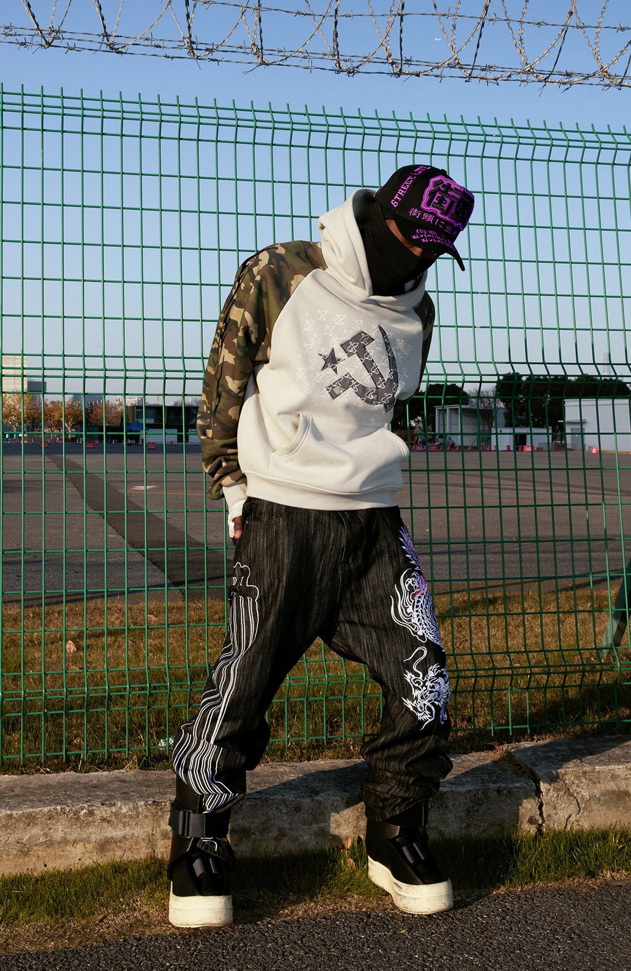 VINKID Embroidered Camo Raglan Panel Hoodie-Hoodie-S-Free Shipping Leatheretro
