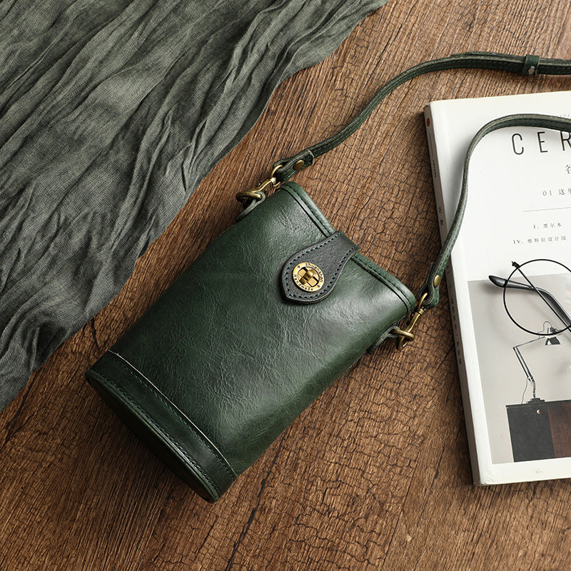 Handcrafted Vegetable-Tanned Cowhide Mini Crossbody Bag-Yellow-Free Shipping Leatheretro