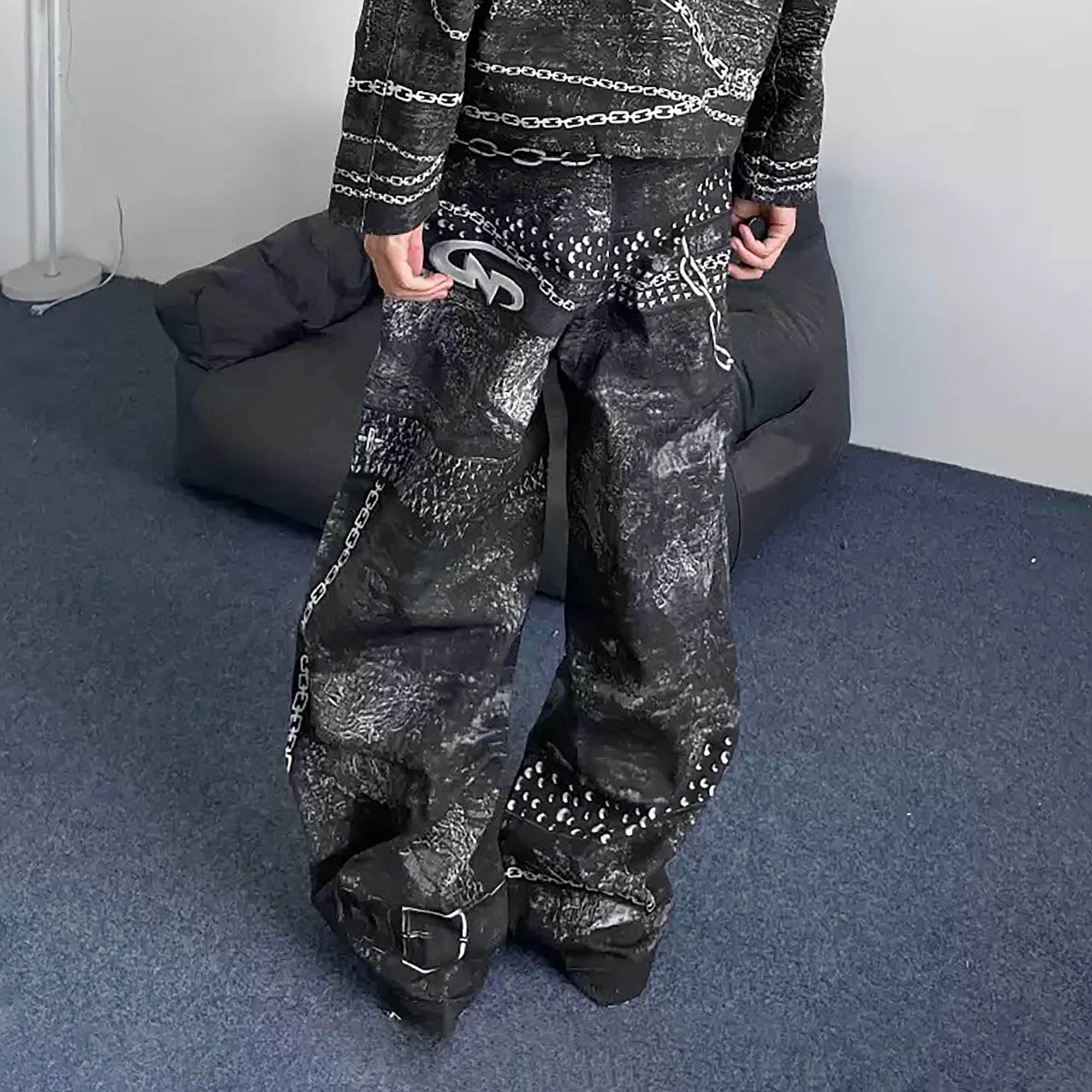 DND4DES Chains Straight-Leg Pants-Pants-S-Free Shipping Leatheretro