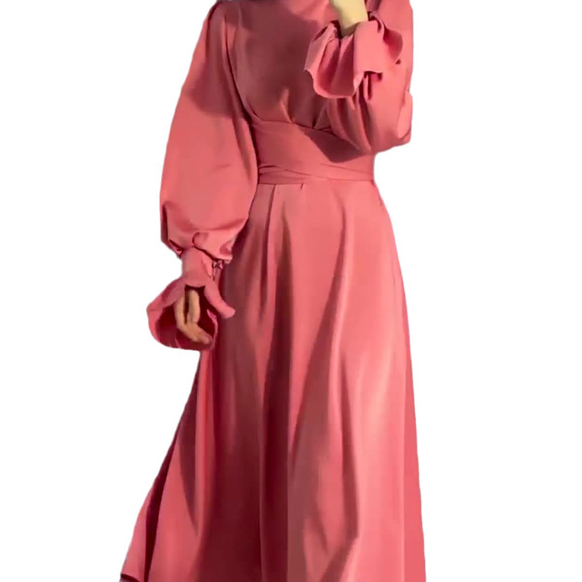 Elegant Long-sleeved Waist-tied Puff-sleeved Women Dresses-Dresses-Green-S-Free Shipping Leatheretro