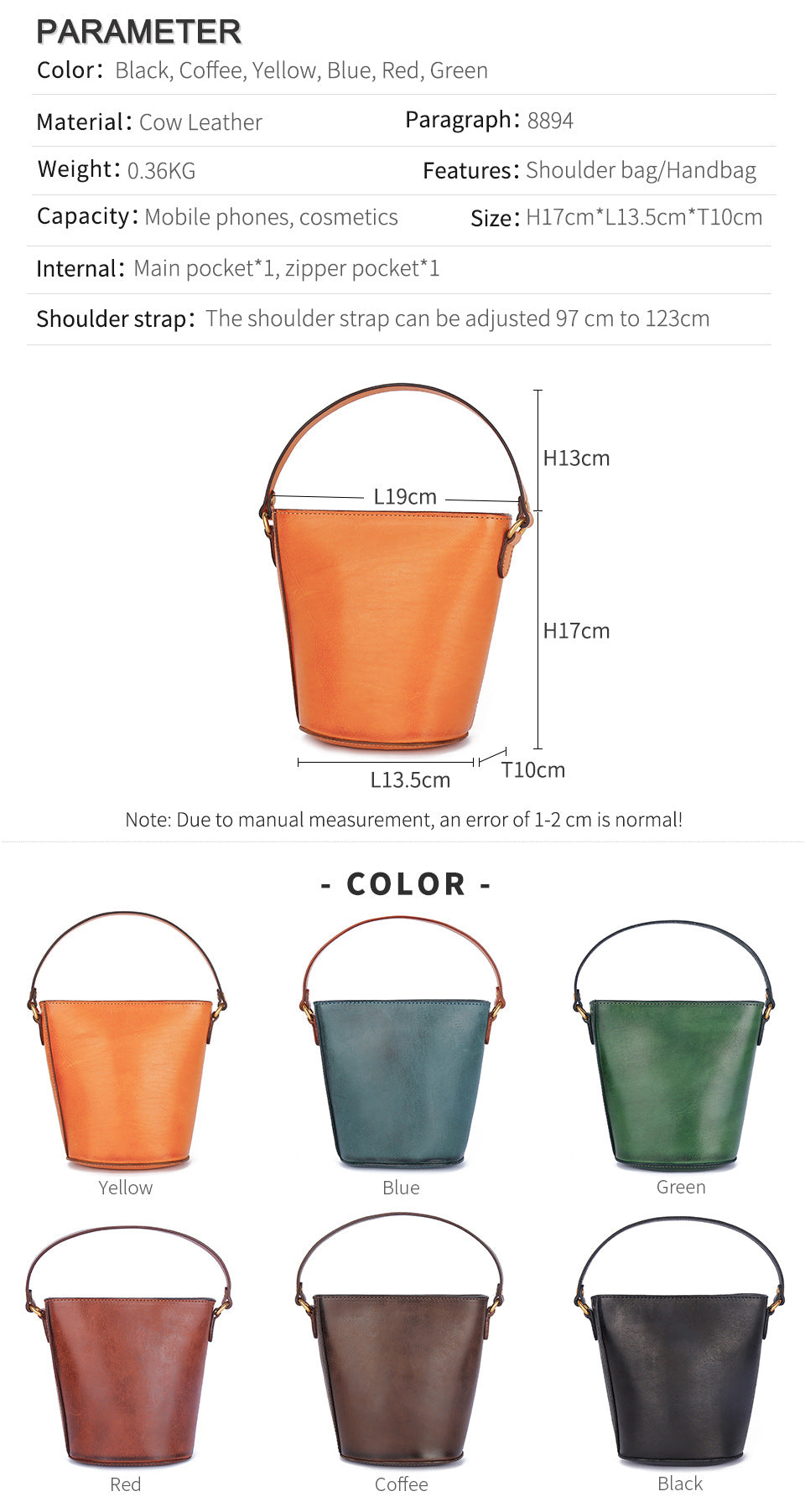 Vegetable-Tanned Leather Bag, Phone Bags-Handbags-Black-Free Shipping Leatheretro