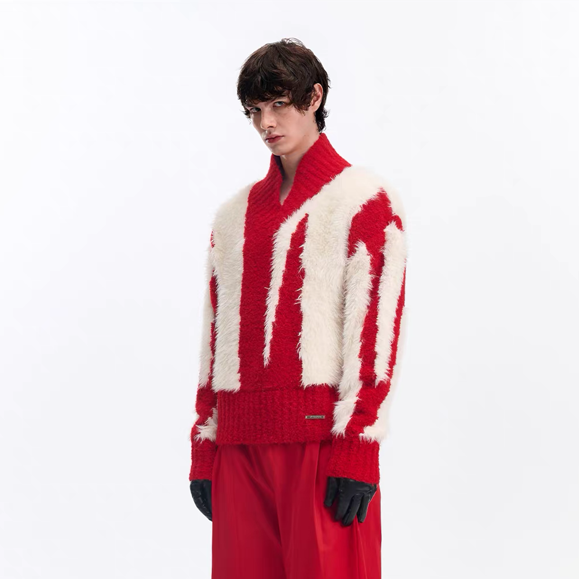 TIWILLTANG Fuzzy Faux-Mink Contrast Sweater