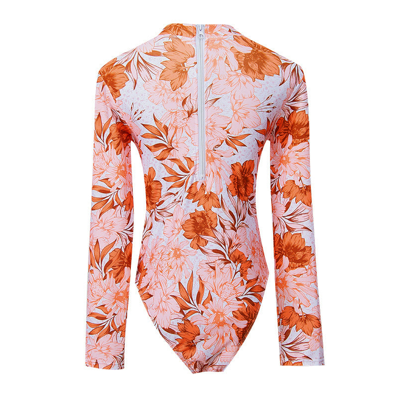 Pink Floral Long Sleeves Surf Wear for Women-Swimwear-The same as picture-S-Free Shipping Leatheretro
