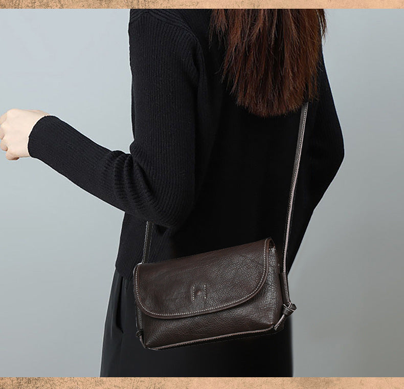 Veg-Tanned Washed Pull-Up Leather Crossbody Bag-crossbody bags-black-Free Shipping Leatheretro