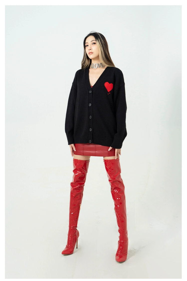 CLP Butterfly Love Beaded Cardigan - Oversized Knit Sweater-Black-Short- Three Buttons-Free Shipping Leatheretro