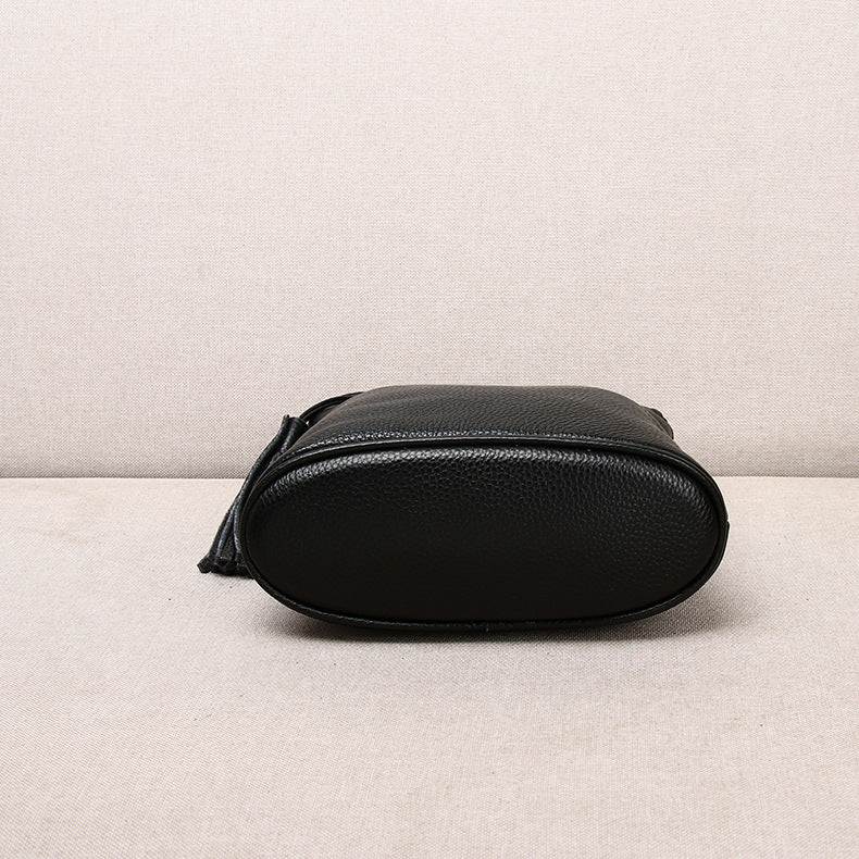 Women's Soft Genuine Leather Bucket Bag-Black Small-Free Shipping Leatheretro