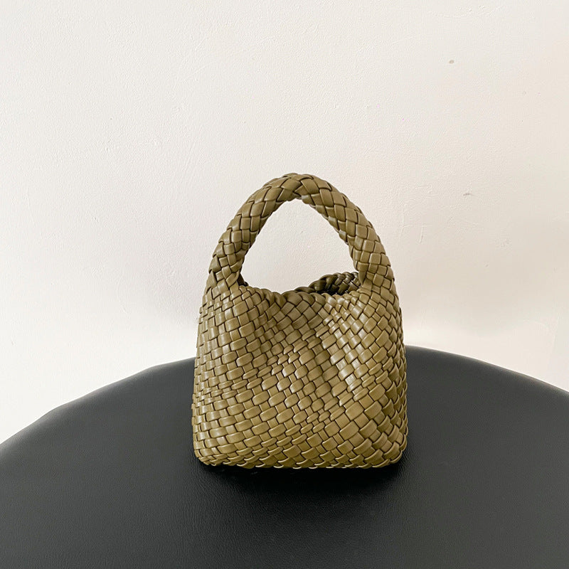 Handwoven Mini Faux Leather Handbag-黑色+编织零钱包+长链条-17cm *13cm-Free Shipping Leatheretro