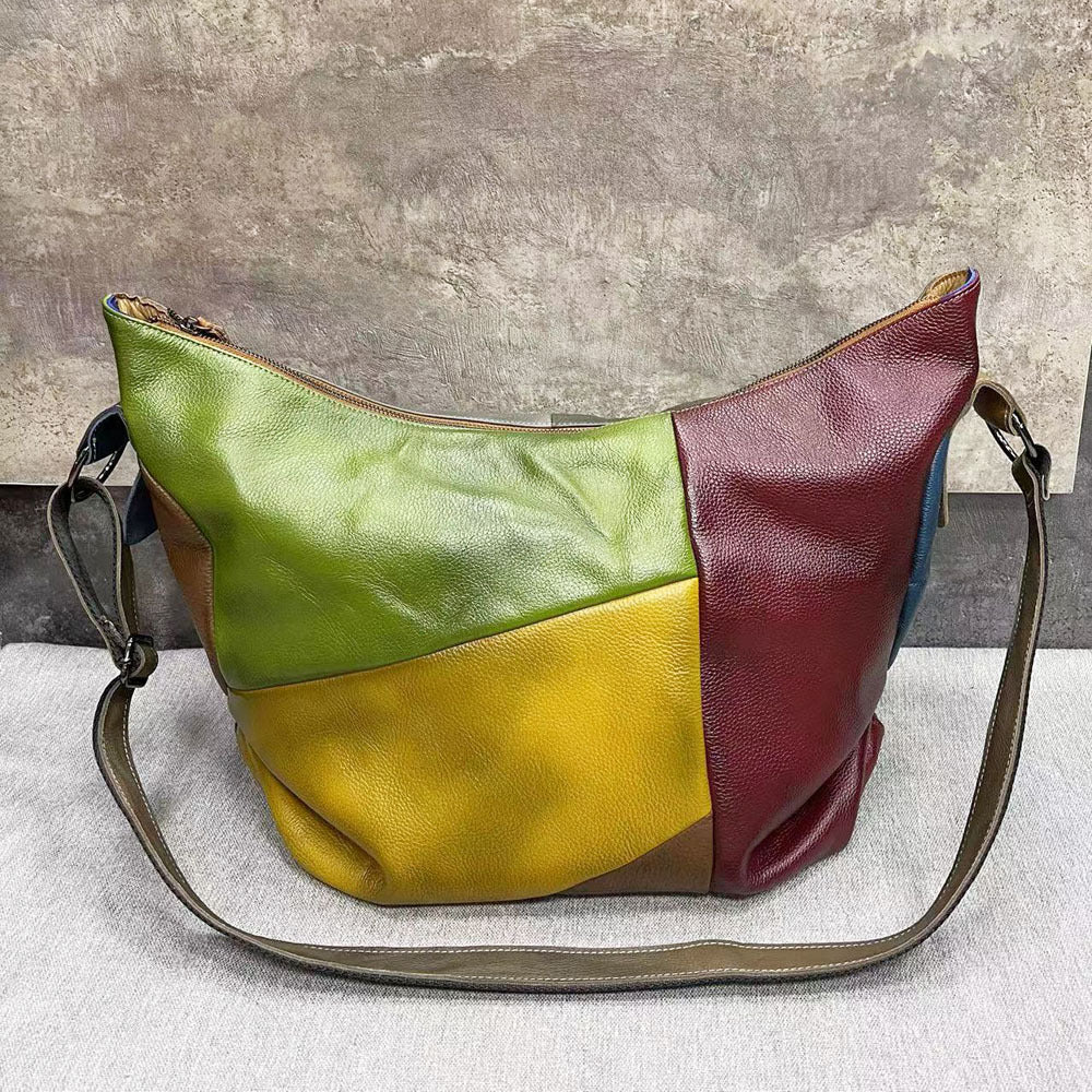 Large Genuine Leather Crossbody Sling Bag-Colorful-Free Shipping Leatheretro