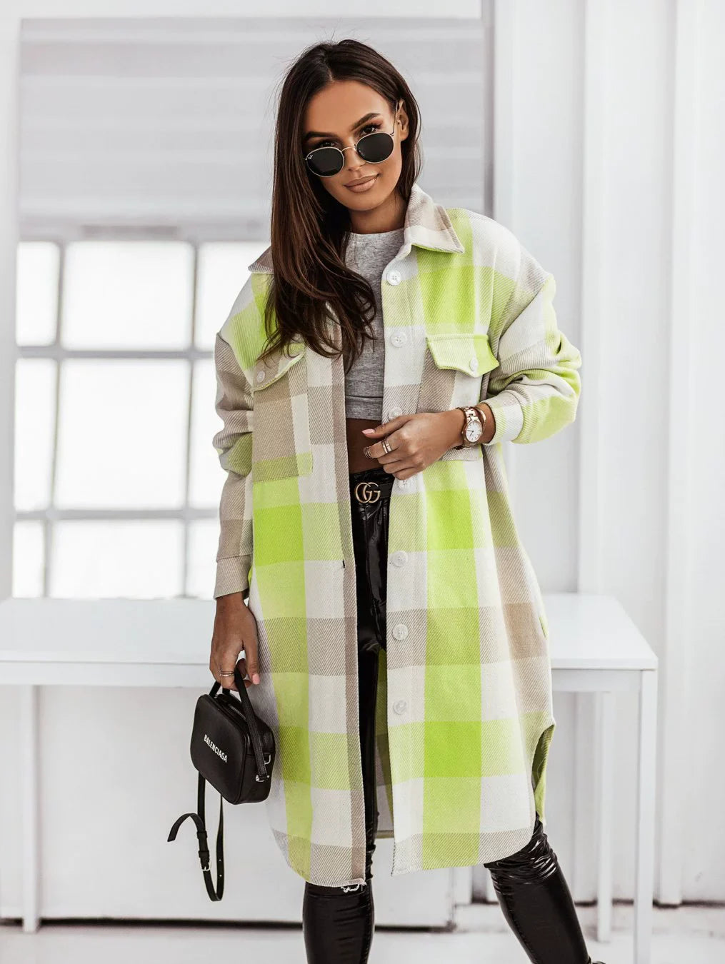 Fashion Colorful Plaid Women Overcoats-Outerwear-Orange-S-Free Shipping Leatheretro