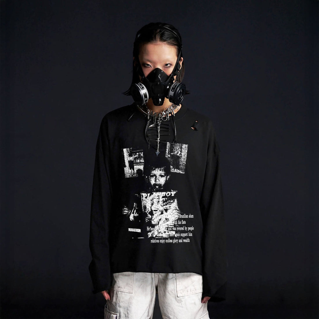 RECOVER ZONE Distressed Graphic Long Sleeve Tee-L/S Tee-S-Free Shipping Leatheretro