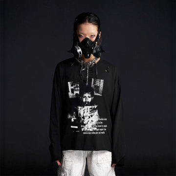 RECOVER ZONE Distressed Graphic Long Sleeve Tee-L/S Tee-S-Free Shipping Leatheretro