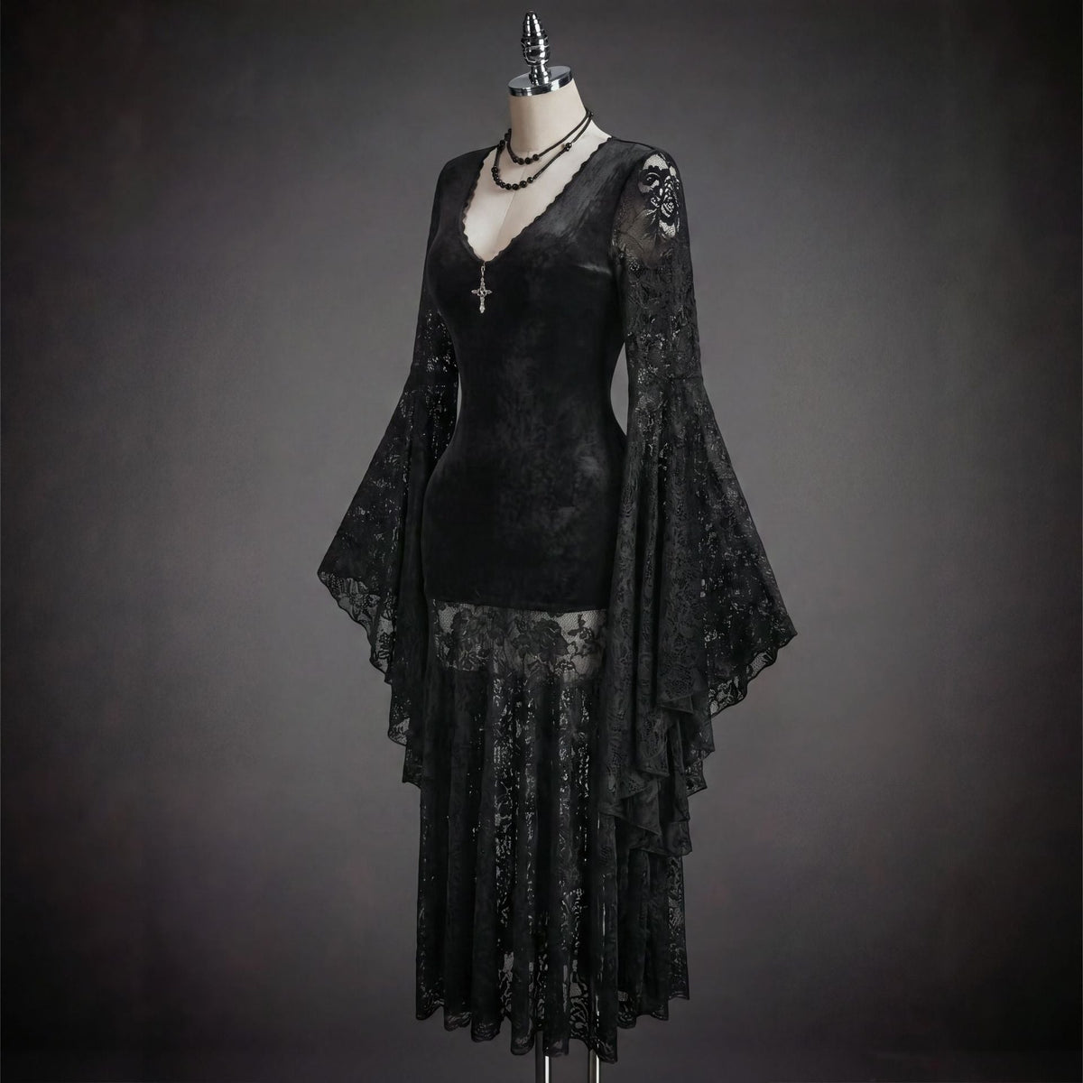 Dark Elegance Lace Velvet Dress