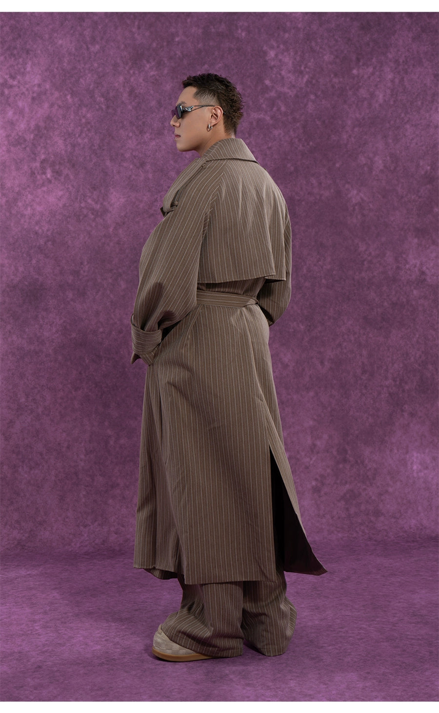 CLP Unisex Long Striped Duster Coat - Oversized Belted Trench-Coffee-S-Free Shipping Leatheretro