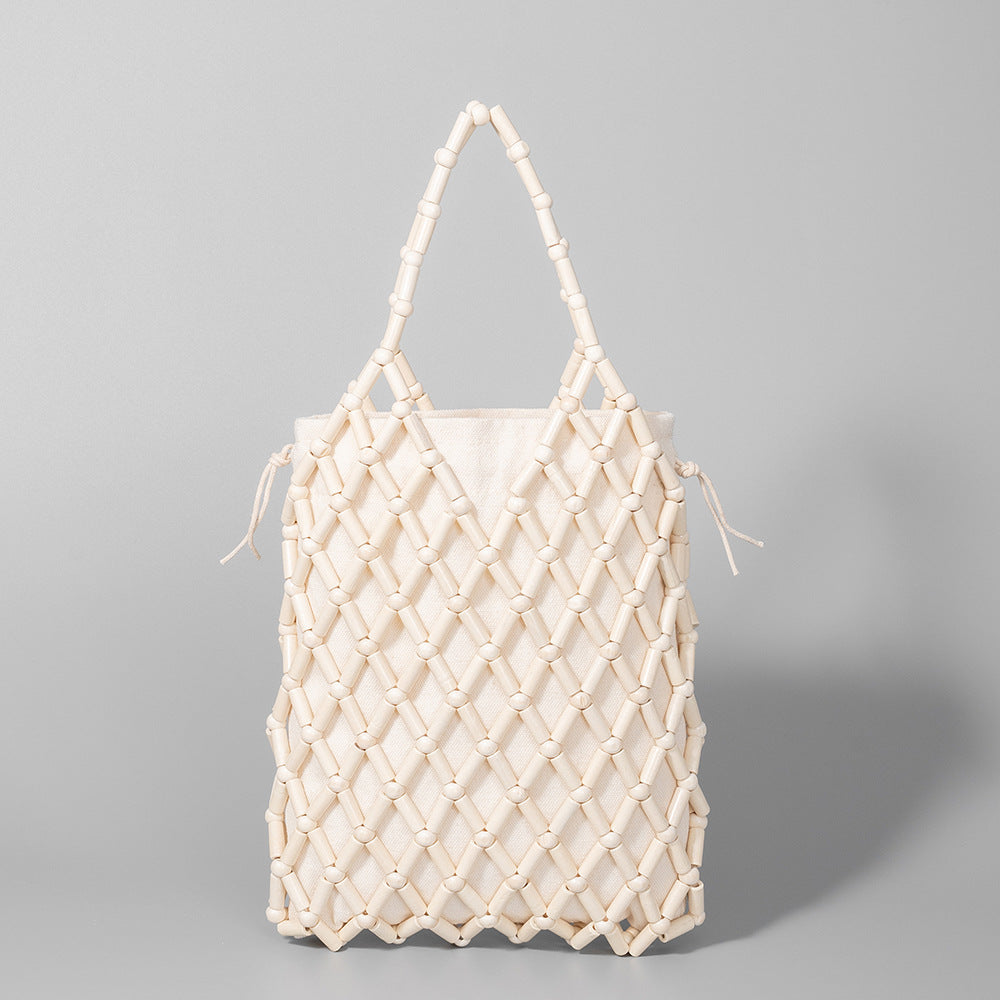 Handwoven Boho Macrame Bag – Elegant Hollow Wood Bead Handbag for Women-ivory white-18*2.5*24CM-Free Shipping Leatheretro