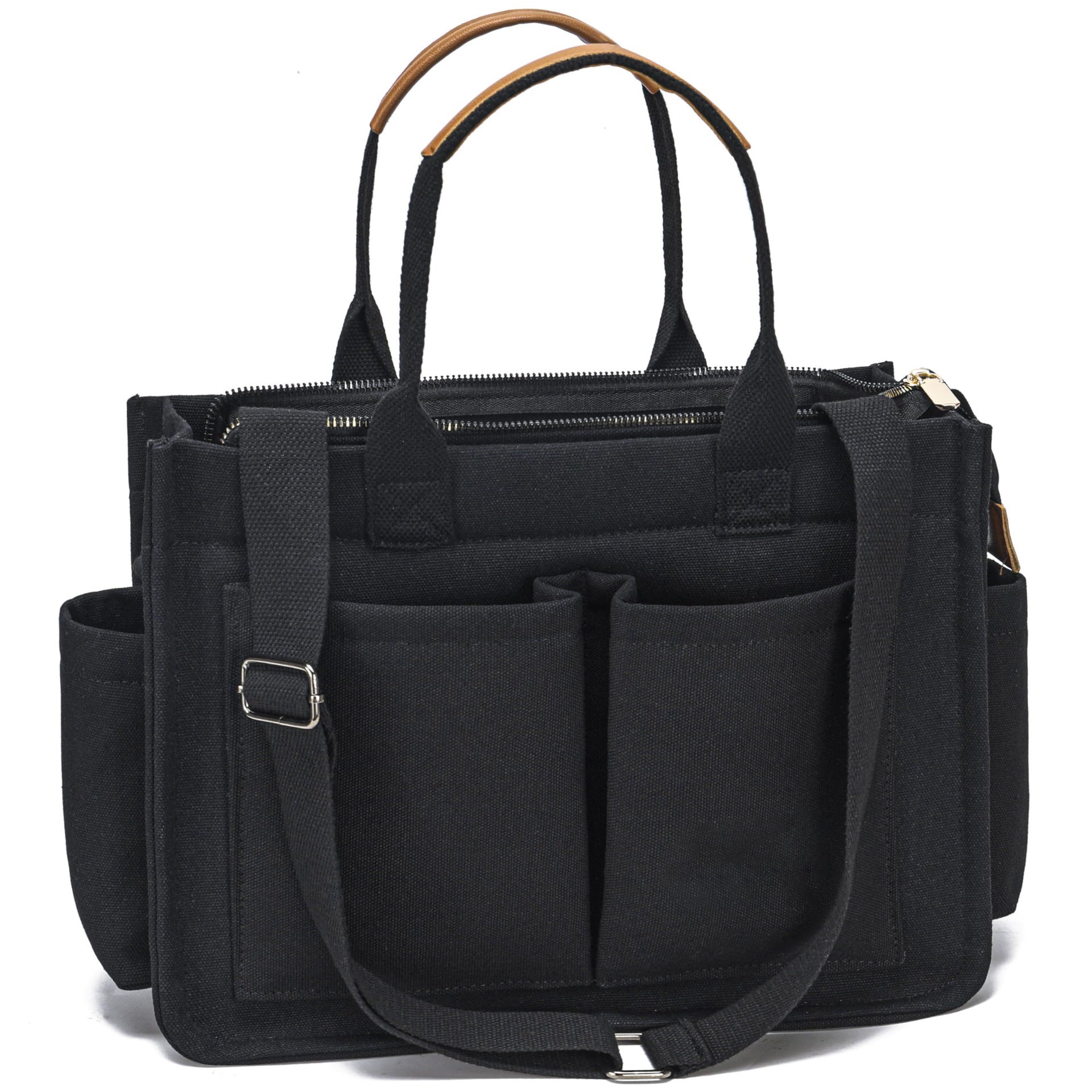 Large Canvas Tote Bag Laptop Crossbody Bag, Spacious Mom Diaper Bag-Canvas Bag-Black-A-Free Shipping Leatheretro