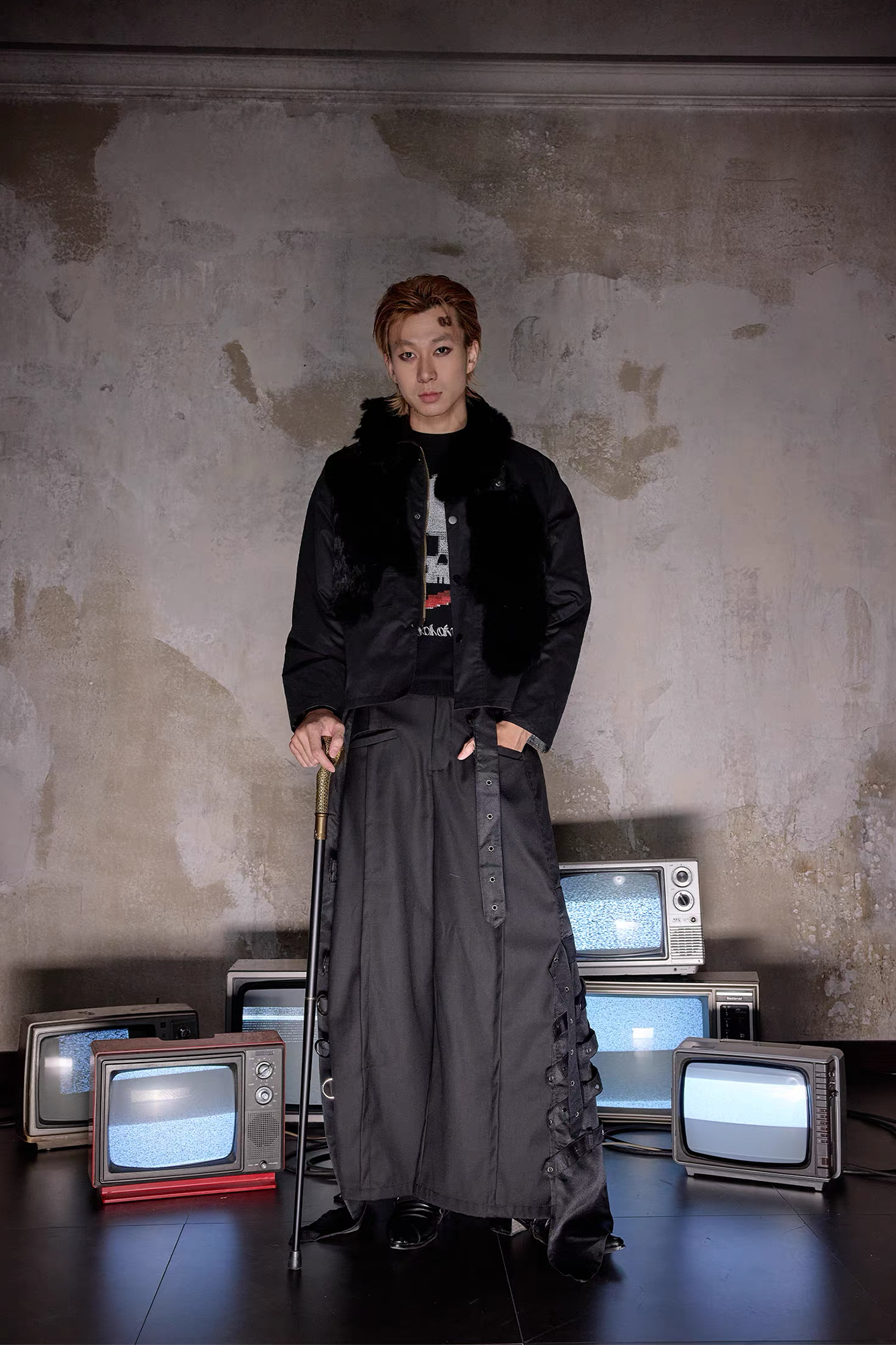 NOTHINGNESS WORLD Mottled Faux Fur Collar Snap-Button Jacket-Jacket-M (Preorder)-Free Shipping Leatheretro