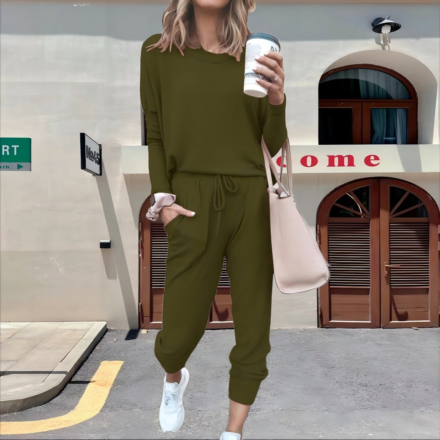 Casual Fall Long Sleeves Blouses and Pants-Suits-Army Green-S-Free Shipping Leatheretro