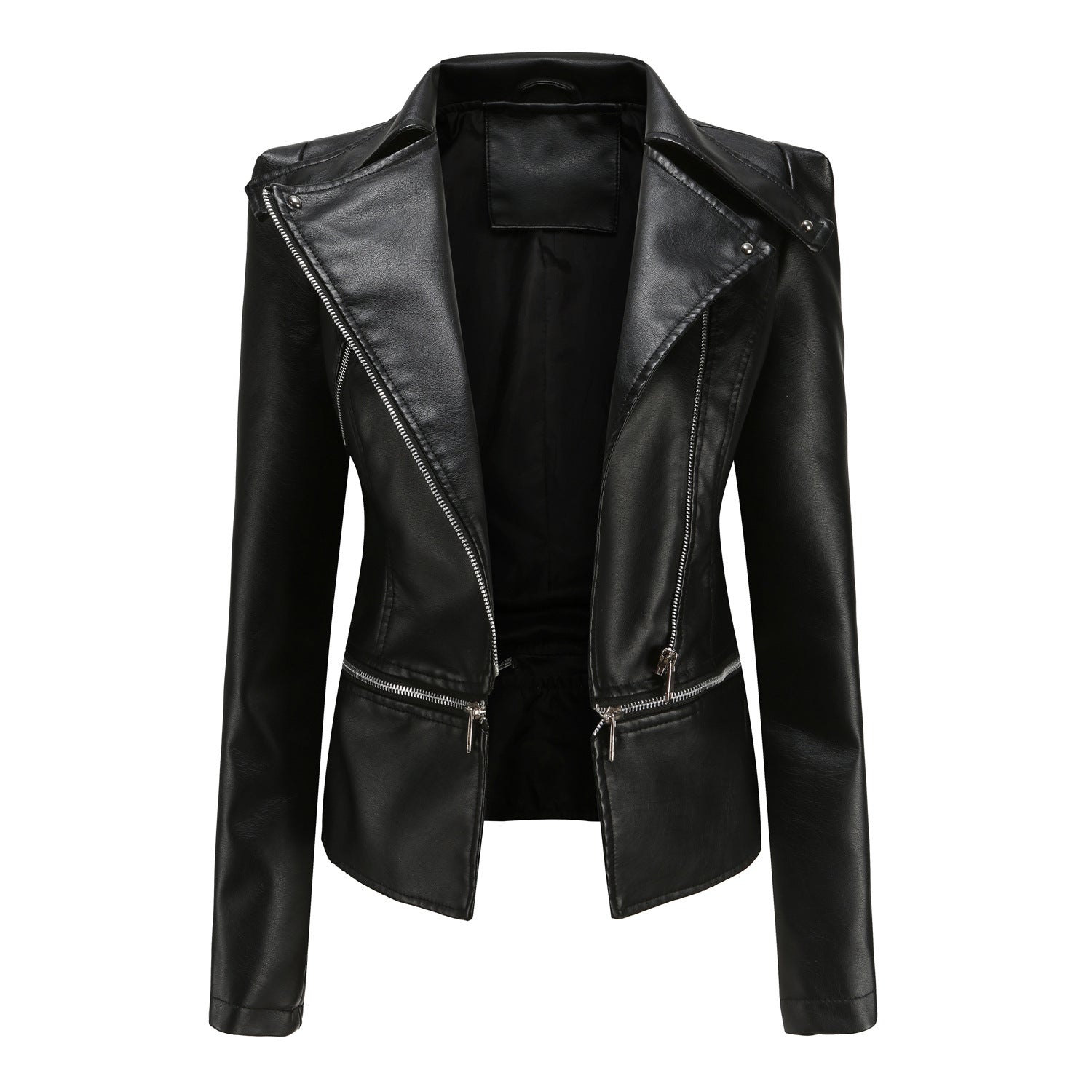 Women's Detachable Hem Faux Leather Jacket-black-S-Free Shipping Leatheretro