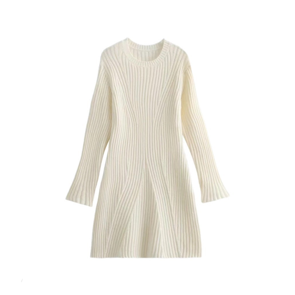 Fashion Long Sleeves Short Knitted Dresses-Dresses-Off the White-S-Free Shipping Leatheretro