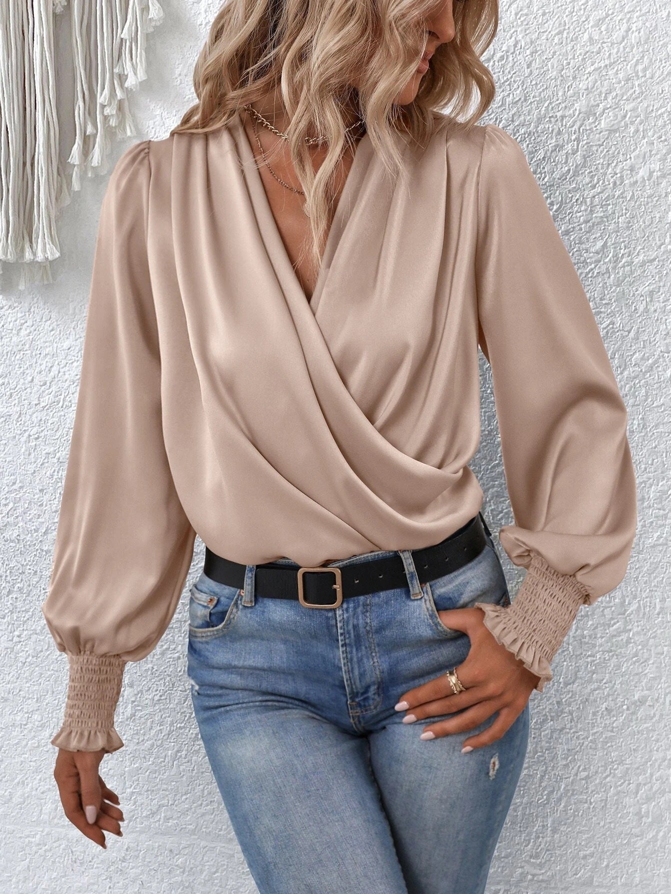 Elegant V Neck Long Sleeves Blouses Shirts-Shirts & Tops-White-S-Free Shipping Leatheretro