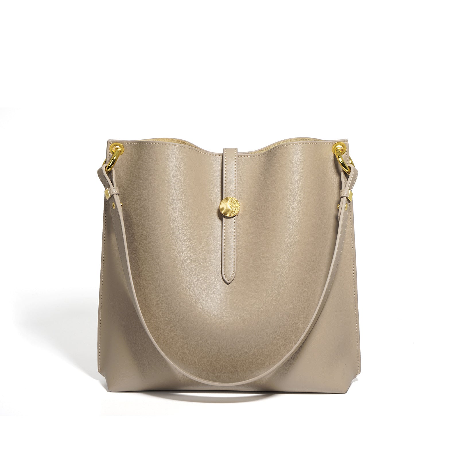 Genuine Leather Bucket Bag for Women-Handbags-Khaki Apricot-Free Shipping Leatheretro