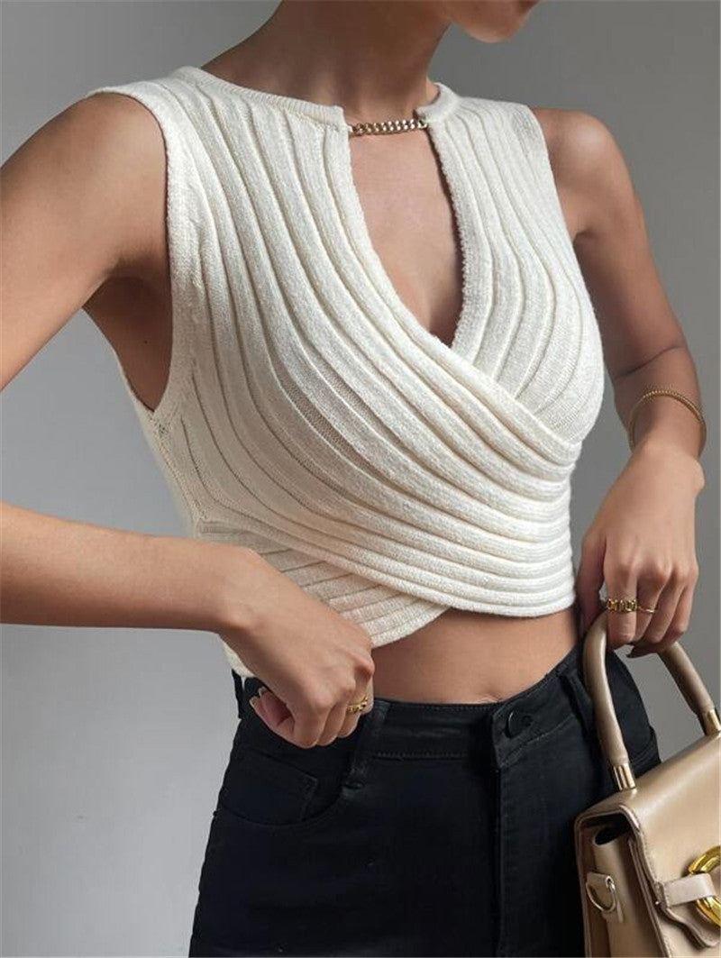 Sexy Chain Crossed Knitted Tank Tops-tank top-Apricot-S-Free Shipping Leatheretro