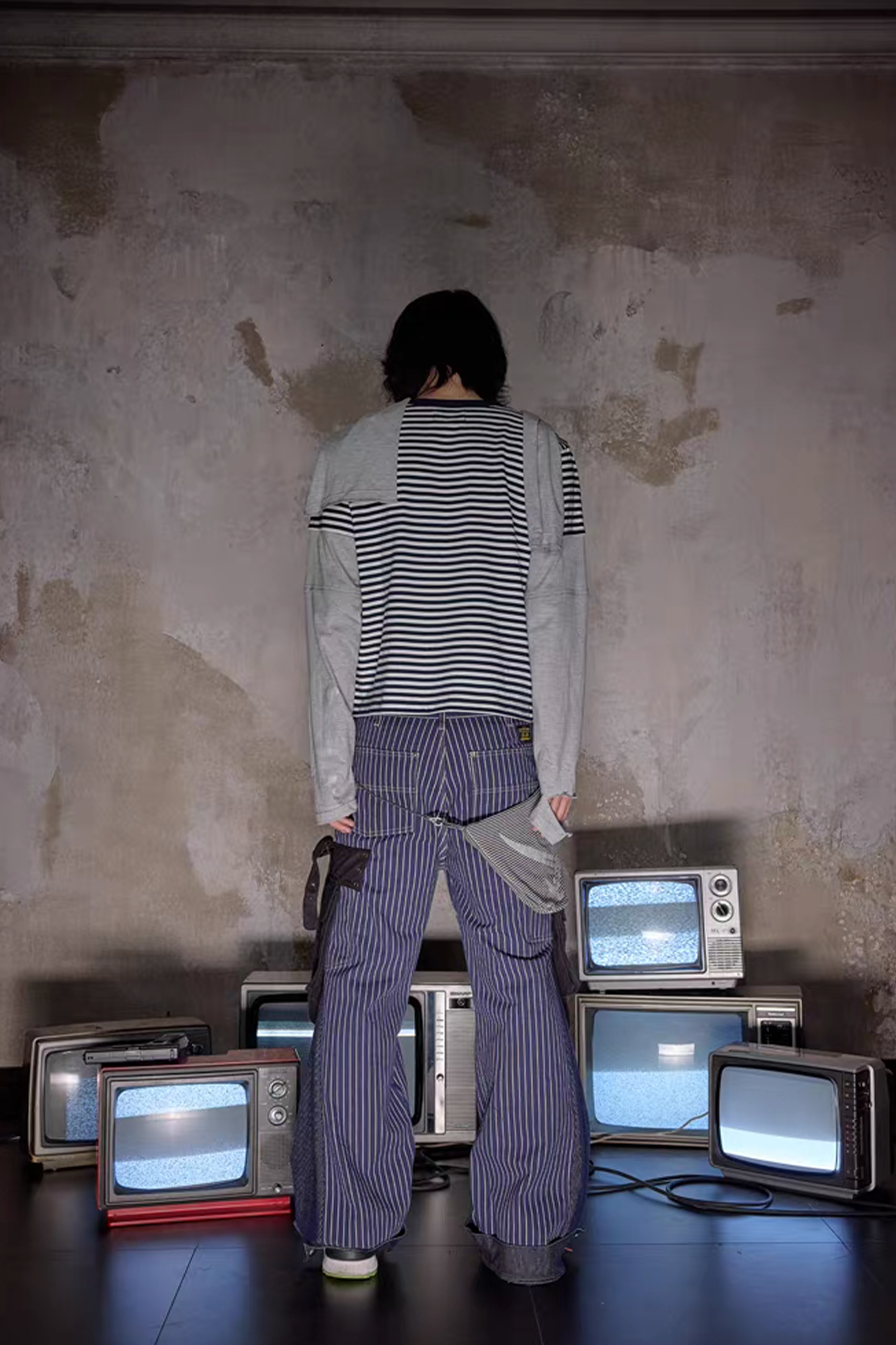 NOTHINGNESS WORLD Strap-On Pouch Utility Wide-Leg Pants-Pants-XS-Blue-Free Shipping Leatheretro