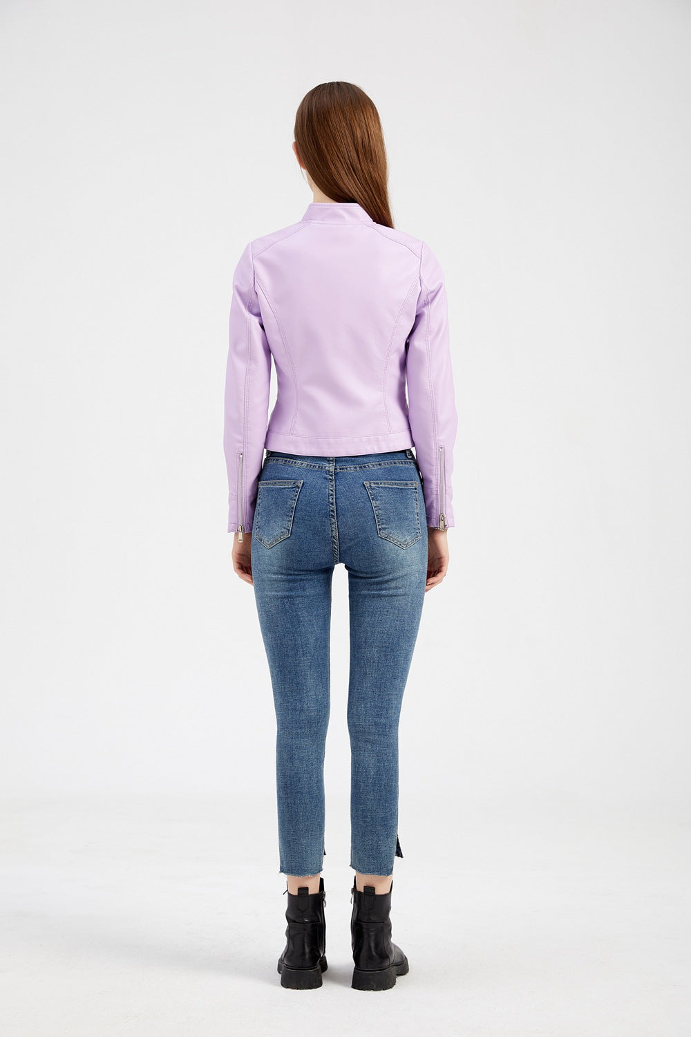 Women's Stand Collar Short Faux Leather Jacket-black-EU(XS)-Free Shipping Leatheretro