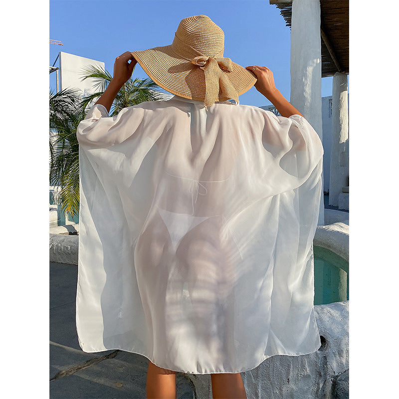 Summer Leisure Shirts Bikini Beach Cover Ups-Swimwear-White-S-Free Shipping Leatheretro