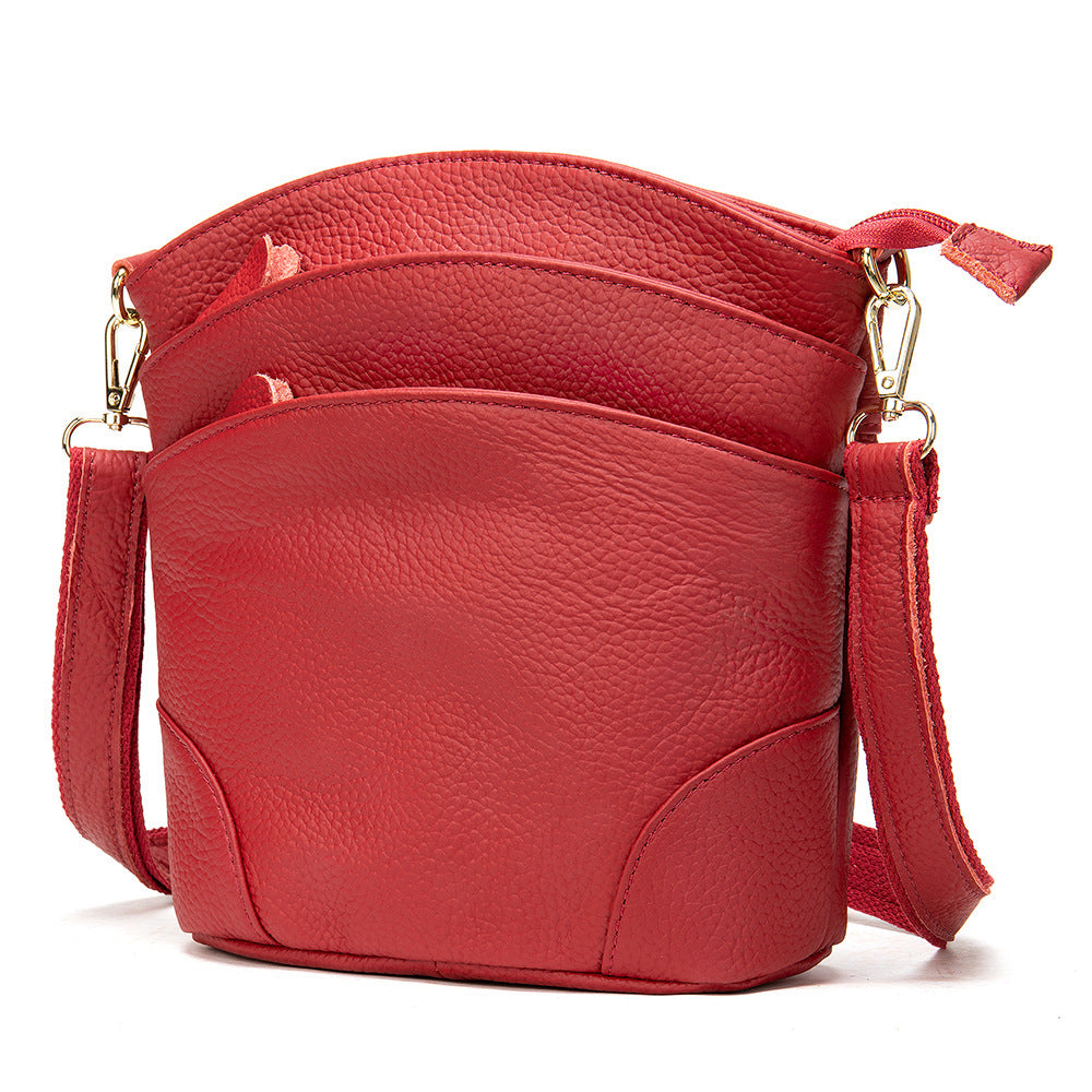 First-layer cowhide shoulder bag, soft cowhide bag, large-capacity genuine leather women's bucket bag.-Handbags-red-19.5cm*9.5cm*21cm-Free Shipping Leatheretro