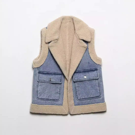 Fashion 2 in 1 Woolen Jacket Vest for Women-vest-Blue-XS-Free Shipping Leatheretro