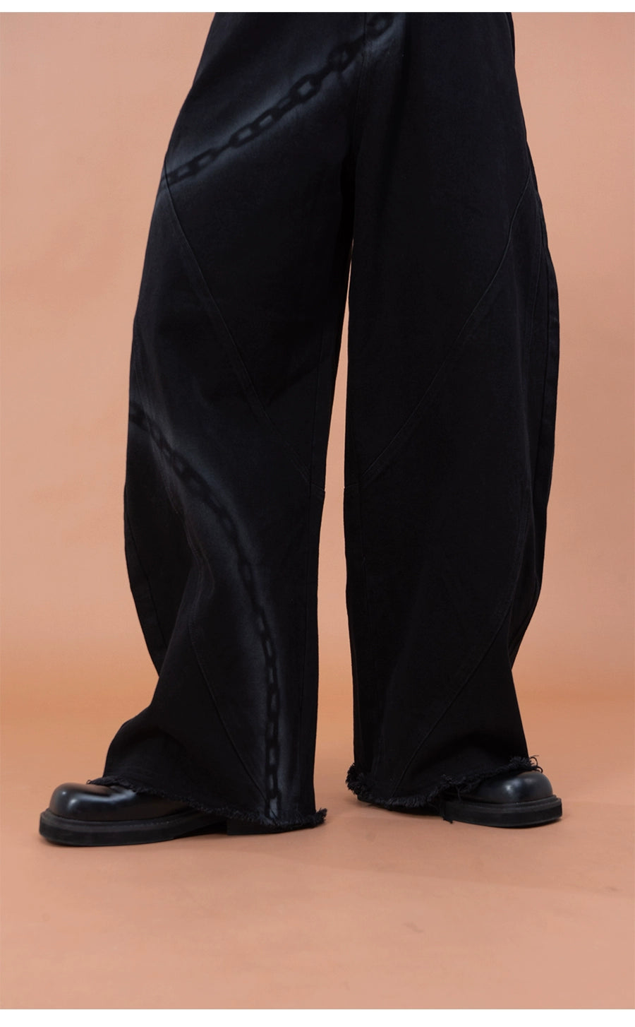 CLP Men's Black Chain Print Cargo Wide Leg Jeans-Black-S-Free Shipping Leatheretro