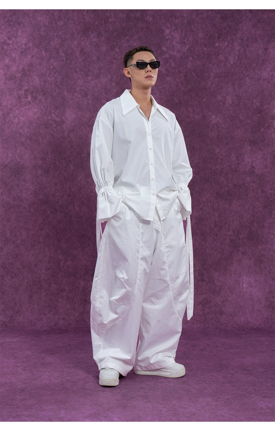 CLP Men's Wide Leg Cargo Joggers-White-M-Free Shipping Leatheretro