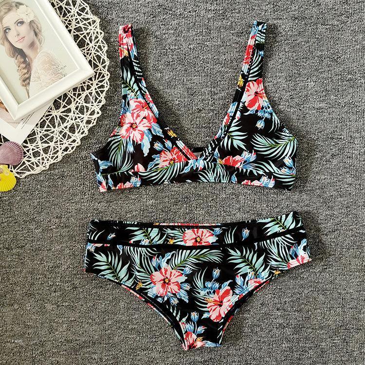 Women High Waist Floral Print V Neck Bikini-Women Swimwear-The same as picture-S-Free Shipping Leatheretro