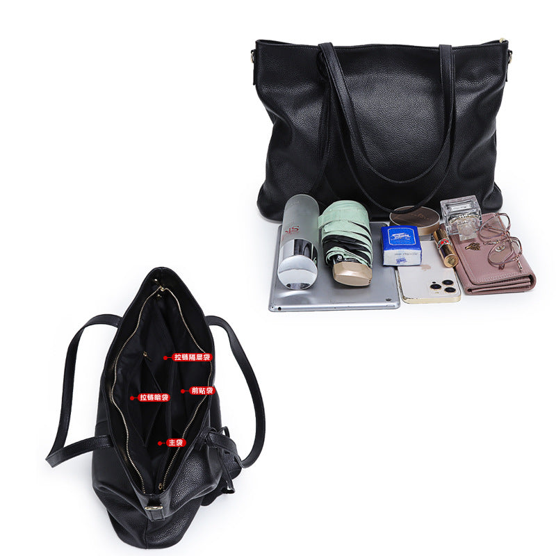 Genuine Leather Tote Bag for Women-黑色-Free Shipping Leatheretro