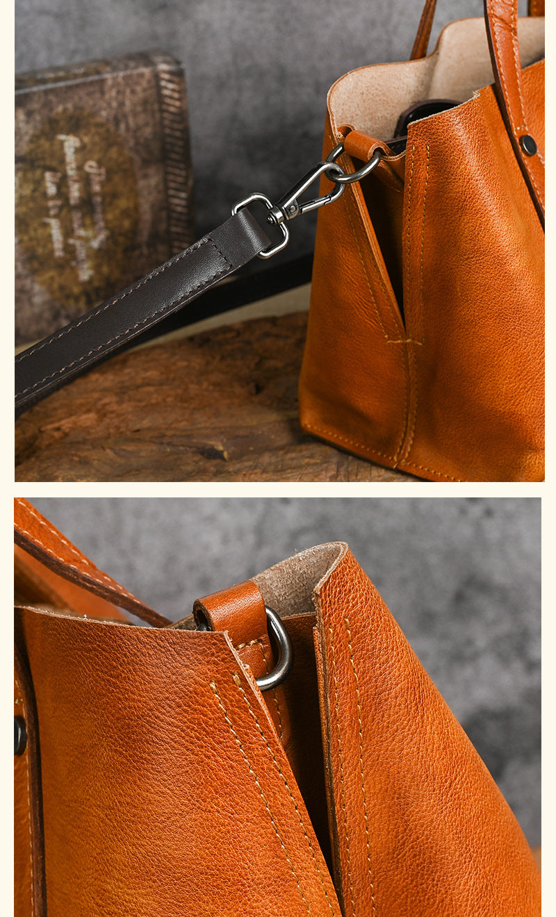 Vintage Genuine Leather Crossbody Bag Tote Bags-Brown-Free Shipping Leatheretro