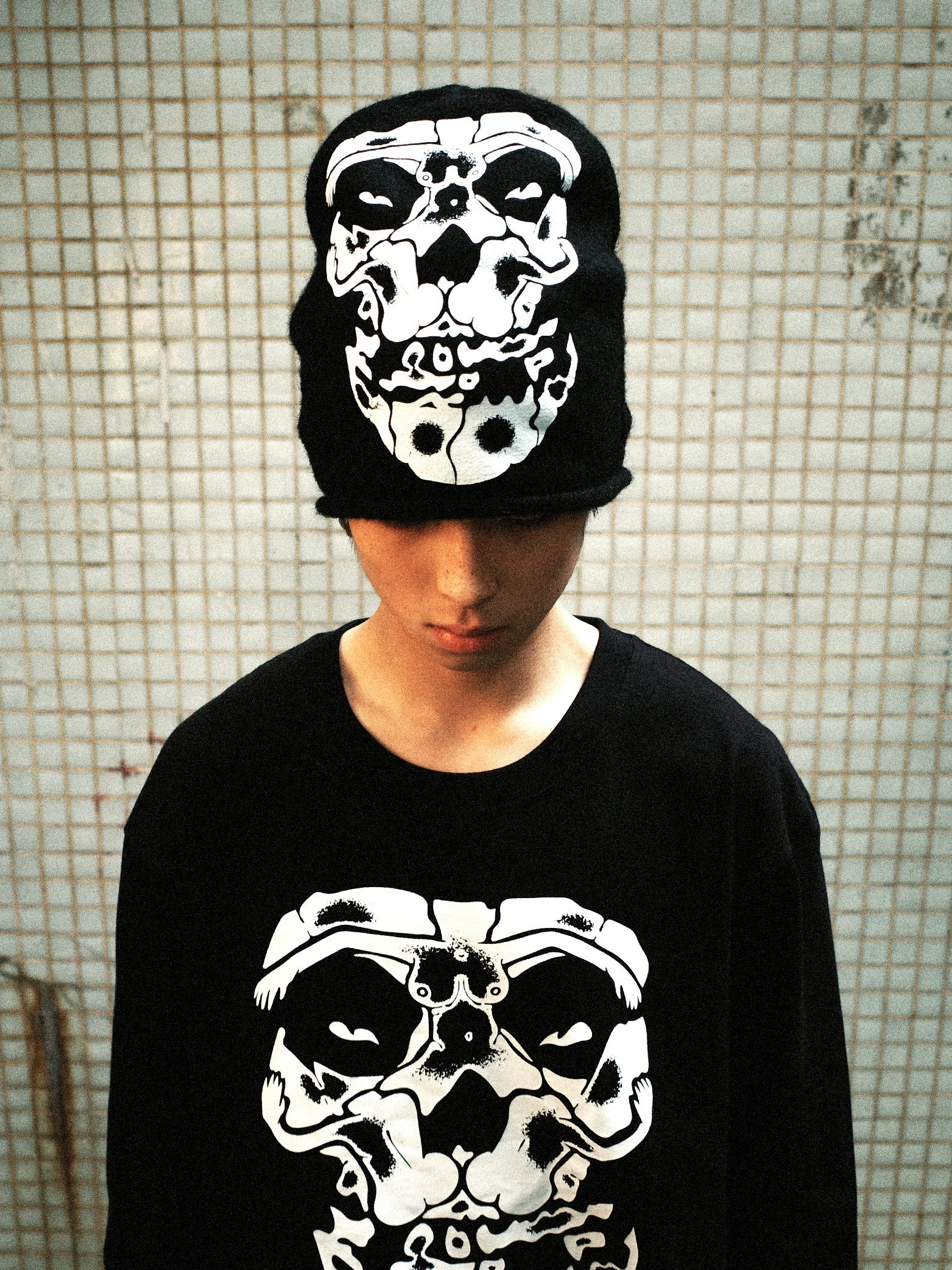 WCC Skull Prankster Print Knitted Slouchy Beanie-Black-Free Shipping Leatheretro
