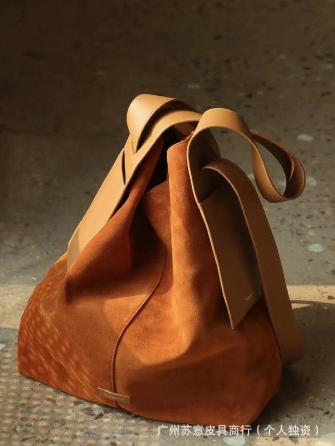 Designer Suede Tote Bag with Ear Hook-Brown-Free Shipping Leatheretro