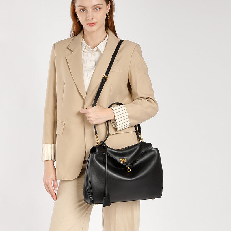 Luxury Large Capacity Leather Tote Bag – Crossbody Handbag for Women-Shoulder Bags-Large black gold-Free Shipping Leatheretro