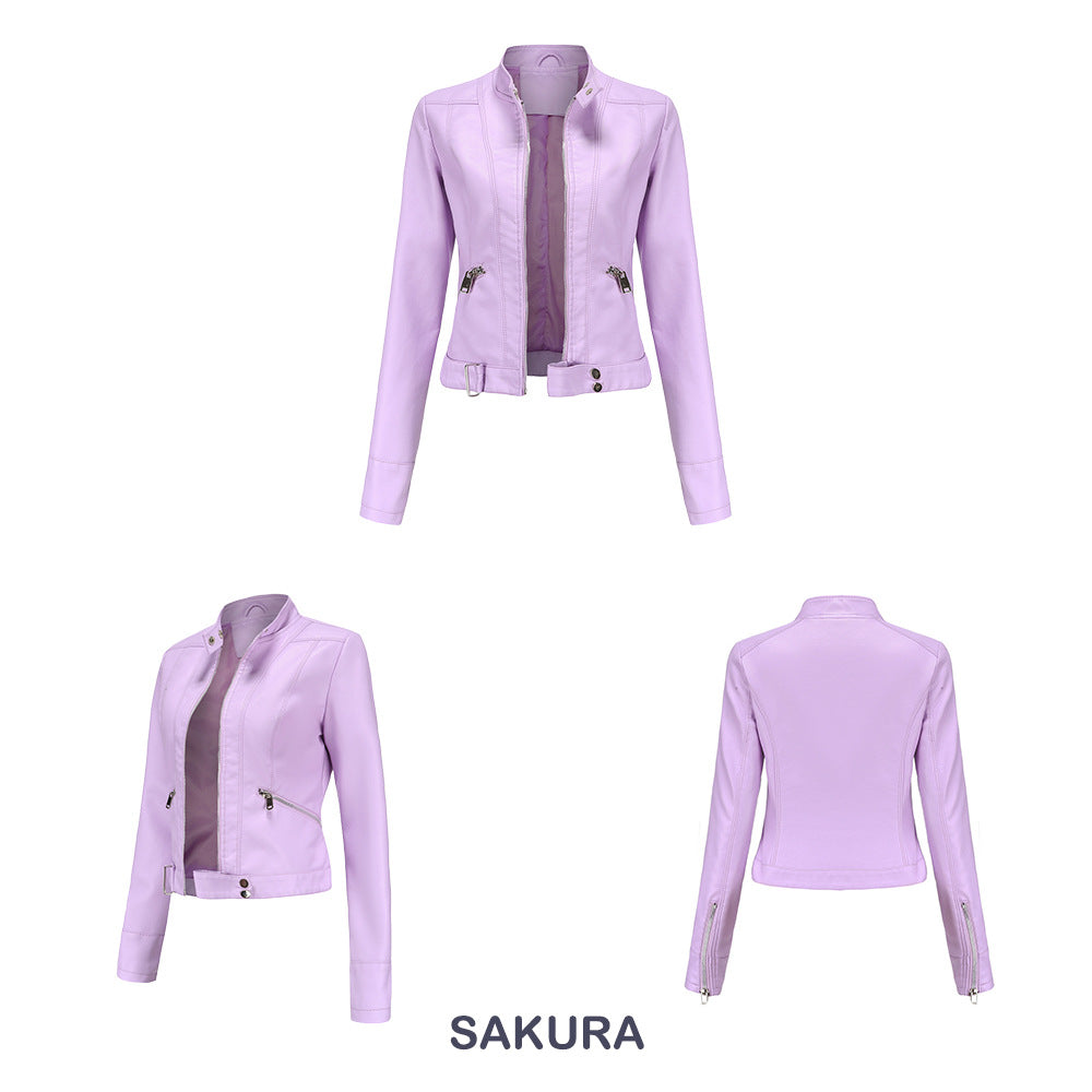 Women's Short Faux Leather Jacket-Black-S-Free Shipping Leatheretro